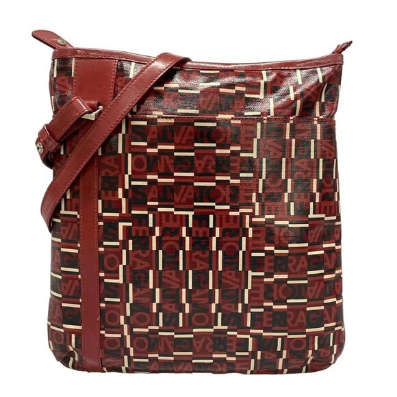 Salvatore Ferragamo - Red Black White Coated Canvas Leather Shoulder Bag